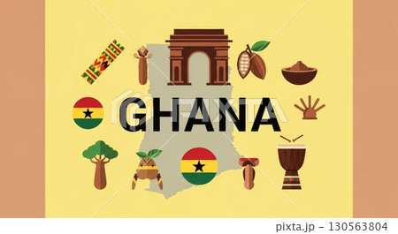 Ghana Cultural Icons and Symbols Vector Illustration 130563804
