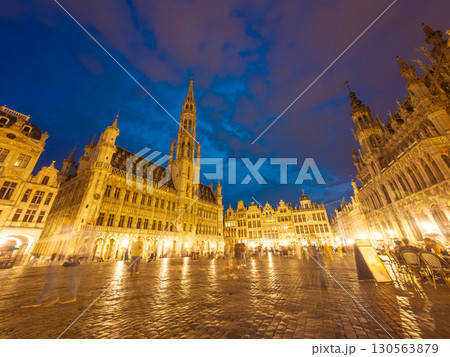 Town Hall and Grand Place at Night. City of Brussels, Belgium 130563879