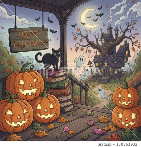 ハロウィーンのかぼちゃとおばけ 130563932