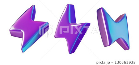 Y2k lightning bolt 3d vector holographic icons set for flash thunder or energy symbols  130563938
