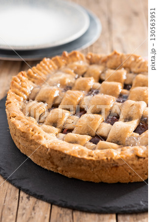 Slice of traditional Pastafrola pie with guava filling, also known as Cuban pae 130563951