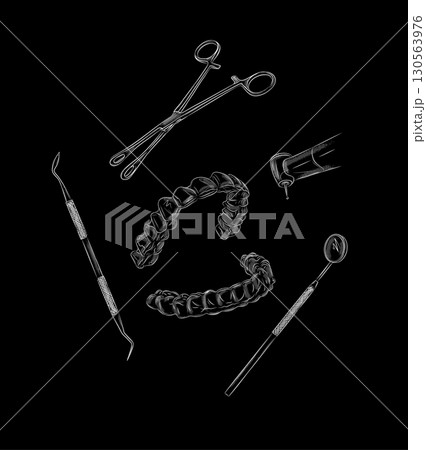 Dental whitening tray with dentist instruments black Dental whitening tray with dentist instruments black 130563976