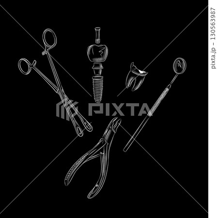 Tooth implant and implantation dental tools black 130563987