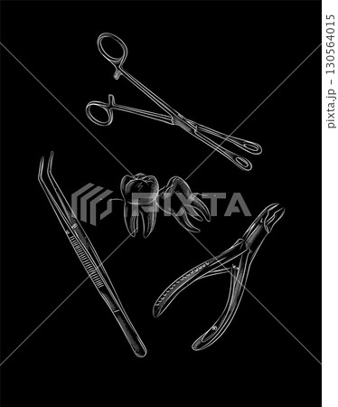 Tooth extraction with dental tools black Tooth extraction with dental tools black 130564015