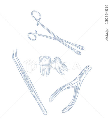 Tooth extraction with dental tools blue Tooth extraction with dental tools blue 130564016