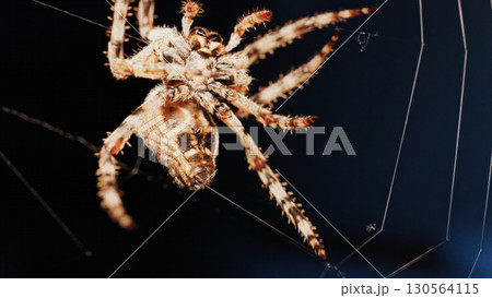 Macro close up spider on a web 130564115