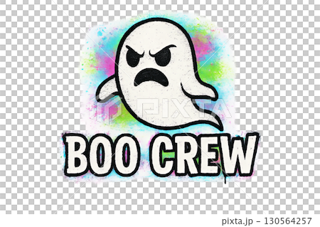 Halloween ghost logo with text Boo Crew in a colorful grunge style. Isolated on transparent background Halloween ghost logo with text Boo Crew in a colorful grunge style. Isolated on transparent background 130564257