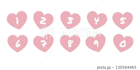 simple pink heart number tag icon for 0-9 130564465