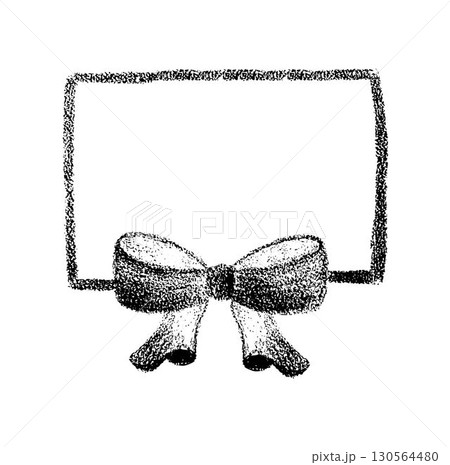 Chalk or crayon frame with bow and ribbon. Hand draw vector illustration isolated on white background for design template birthday, Christmas, wedding card, invitation, menu, poster, sale tag. 130564480