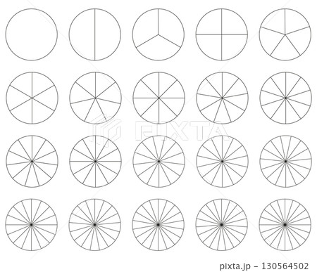 Pie chart template. Segment slice icon. Circle section graph line art. Infographic. Diagram wheel parts. Geometric elements. 130564502