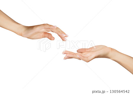 Female hand applying cosmetic cream on her finger isolated on white background Female hand applying cosmetic cream on her finger isolated on white background 130564542