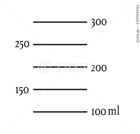 Scale 300 milliliters liquid volume for kitchen measuring cups, chemical experiments beaker in the laboratory. Vector template.  130564582