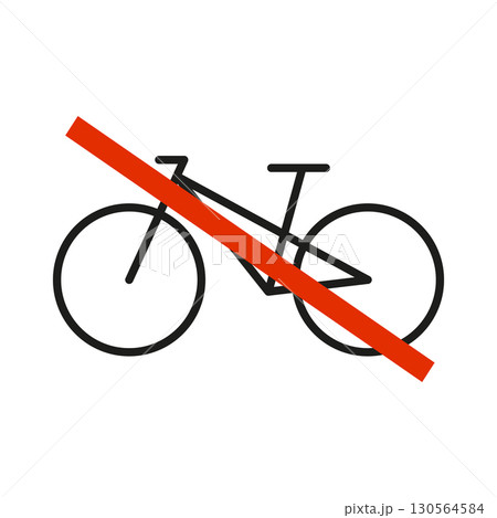 No bicycle sign. Warning and forbidden symbol. Outline Bike prohibited icon. Prohibition or rule graphic template.  130564584