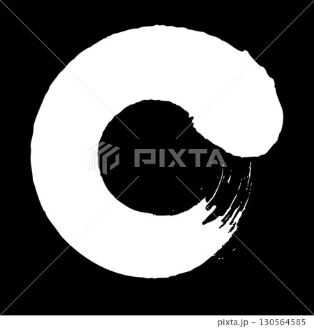 Vector brush strokes circles of paint on black background. Ink hand drawn paint brush circle. Logo, label design element vector illustration, frame. White abstract circle 130564585