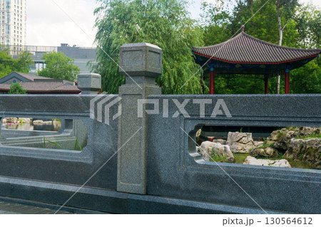 Beautiful Chinese architecture in the park, closeup of photo. Beautiful Chinese architecture in the park, closeup of photo. 130564612