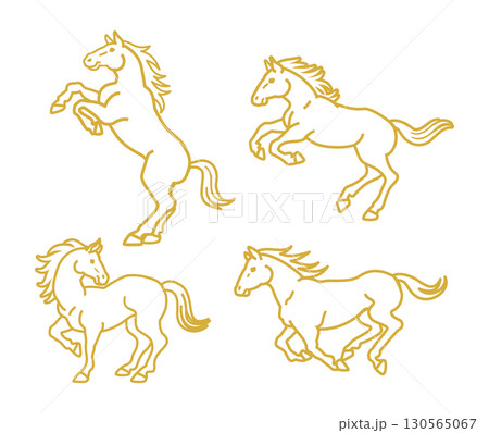 馬のクリップアート 4種類のポーズ 線画セット 馬のクリップアート 4種類のポーズ 線画セット 130565067