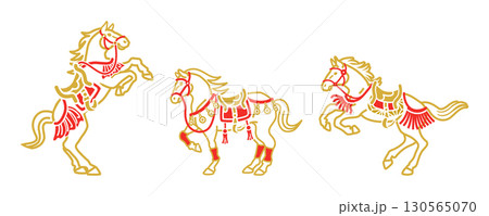 装束をつけた馬のクリップアート 3種類セット 装束をつけた馬のクリップアート 3種類セット 130565070