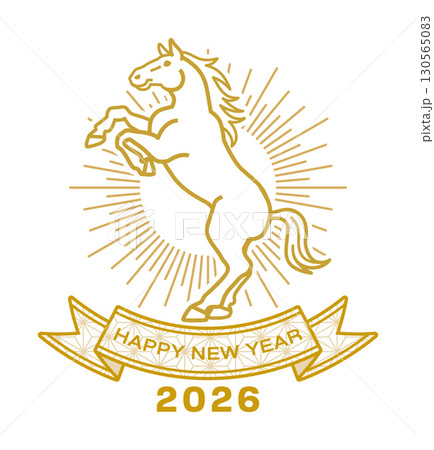立ち上がる馬と賀詞のバナーのクリップアート - 2026　午年　年賀状素材 130565083