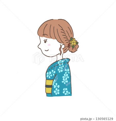 浴衣の女の子の横顔イラスト 130565129