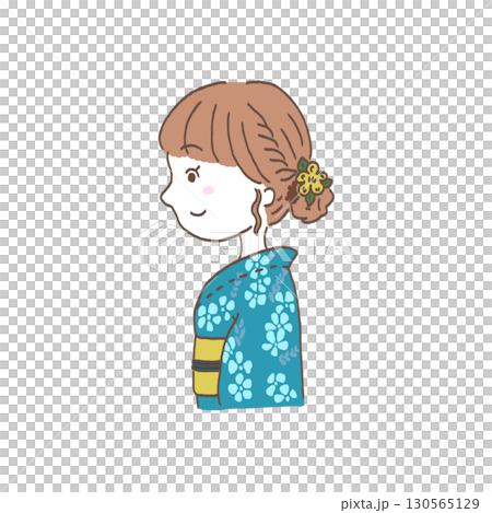 浴衣の女の子の横顔イラスト 130565129