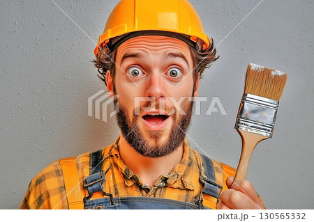 ペンキ塗装をする作業服を着た男性 130565332