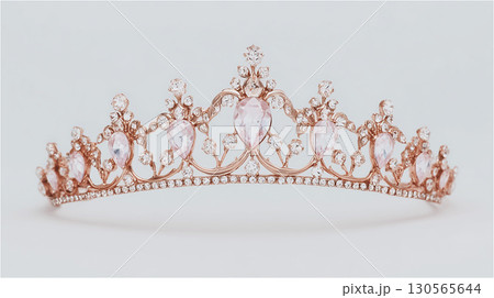 ピンクゴールドの地金にピンクの宝石が輝く花嫁のティアラ。結婚式のアクセサリー。 130565644