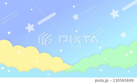 カラフルでキュートな雲と星のゆめかわ背景 カラフルでキュートな雲と星のゆめかわ背景 130565699