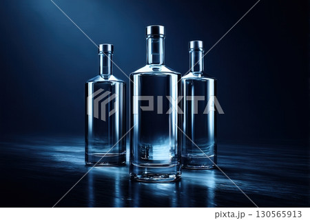 Vodka bottle with no label. Product photography. 130565913
