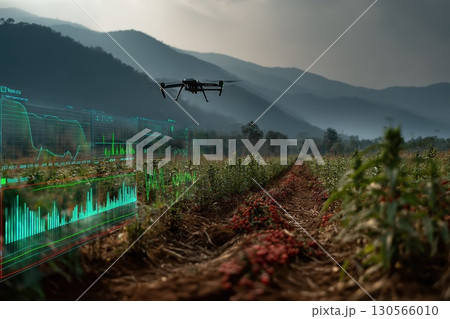 Drone Over Organic Field Analyzing Crop Data for Precision Agriculture in Rural Landscape Drone Over Organic Field Analyzing Crop Data for Precision Agriculture in Rural Landscape 130566010