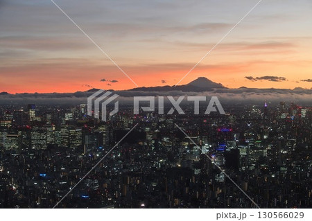 東京の夜景に浮かぶ富士山 東京の夜景に浮かぶ富士山 130566029