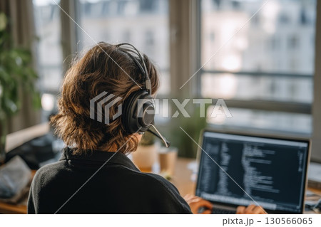 Minimalistic Office Setup for Consultant Working Remotely with Laptop 130566065
