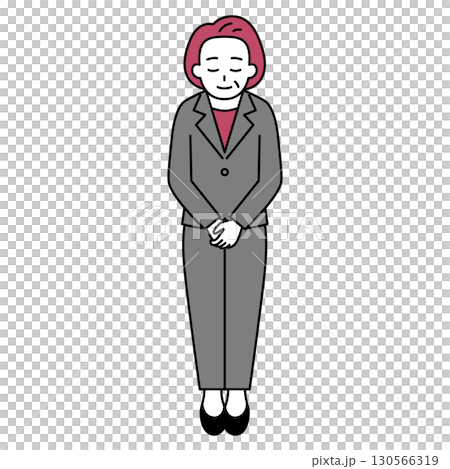 穿著西裝的中年婦女鞠躬（全身） 130566319