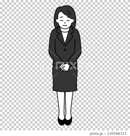 一名身穿黑色西裝的女子鞠躬（全身） 130566321