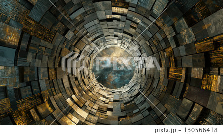 Data streams converging to central vault symbolize secured big data storage, creating futuristic atmosphere 130566418