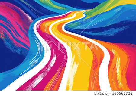 Colorful winding lines representing vibrant journey through abstract landscapes 130566722
