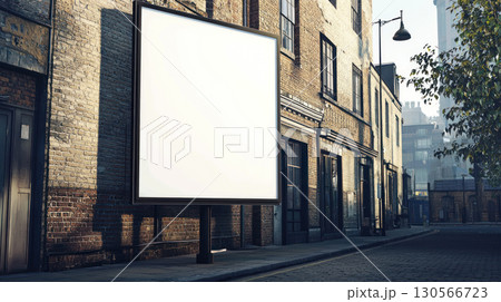 Empty billboard mockup on brick building backdrop in daytime 130566723