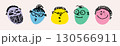 Face smile icon, emoji in crayon colorful doodle style. Happy face emoji in vector chalk texture. Perfect for stickers, kids art, social media 130566911