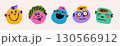 Crayon emoji icon set with colorful face and smile in playful cartoon style. Emoji face doodle in crayon texture with happy expressions. Great for stickers, apps, posters, children projects 130566912