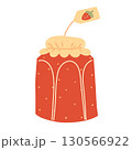 Vector autumn jam. Strawberry jam, in jar, fall element for stickers, scrapbooking, and patterns. Hand-drawn style. Hello, autumn. 130566922