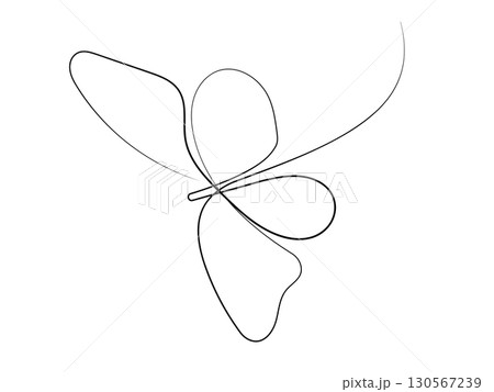 Beautiful flying butterfly. One line continuous drawing. Moth template for wellbeing, nail, beauty, spa salons logotype. Simple thin linear style. Editable strokes. Doodle graphic illustration. Beautiful flying butterfly. One line continuous drawing. Moth template for wellbeing, nail, beauty, spa salons logotype. Simple thin linear style. Editable strokes. Doodle graphic illustration. 130567239