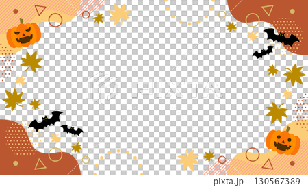 受萬聖節啟發的抽象幾何圖案框架素材。背景材料。 16:9 尺寸。向量 130567389