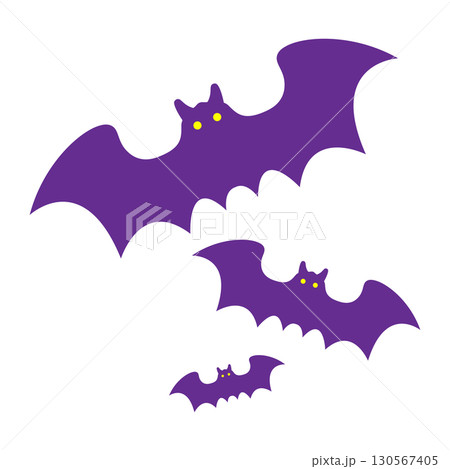 ハロウィン コウモリのシルエット 3匹 素材 パープル ベクター ハロウィン コウモリのシルエット 3匹 素材 パープル ベクター 130567405