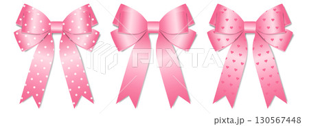 Set of 3d pink ribbon bow vector illustration Set of 3d pink ribbon bow vector illustration 130567448