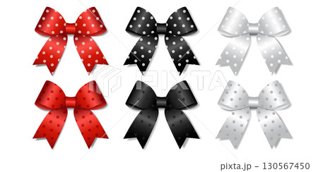 Realistic 3d set of  ribbon bow with dot vector illustration 130567450