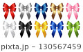 Set of 3d colorful shiny ribbon bow on white background vector illustration, 130567459