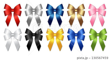 Set of 3d colorful shiny ribbon bow on white background vector illustration, Set of 3d colorful shiny ribbon bow on white background vector illustration, 130567459