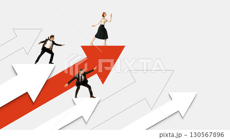 Composition with business team climbing arrows to reach leadership and success 130567896
