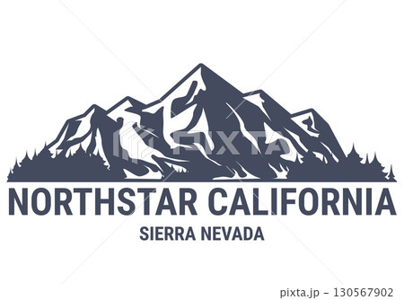Northstar California ski resort, California, Sierra Nevada USA, sticker with mountains and forest, vector 130567902