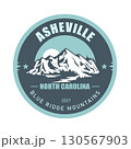 Asheville ski resort, North Carolina, Blue Ridge Mountains USA, emblem with snow-covered mountains, vector 130567903