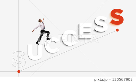 Collage of businessman climbing success letters with motivation and ambition Collage of businessman climbing success letters with motivation and ambition 130567905